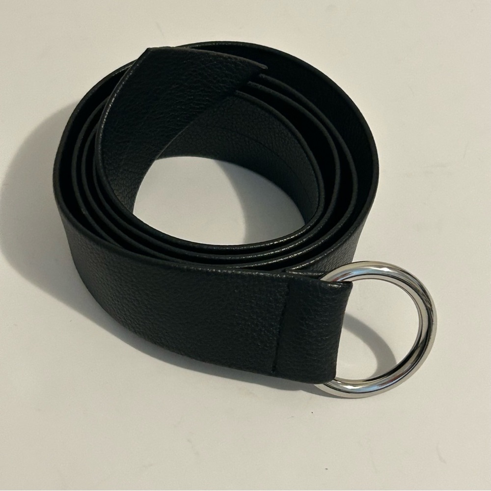 B-Low The Belt Black Silver Buckle O-Ring Vegan Pebbled Leather Belt - OS